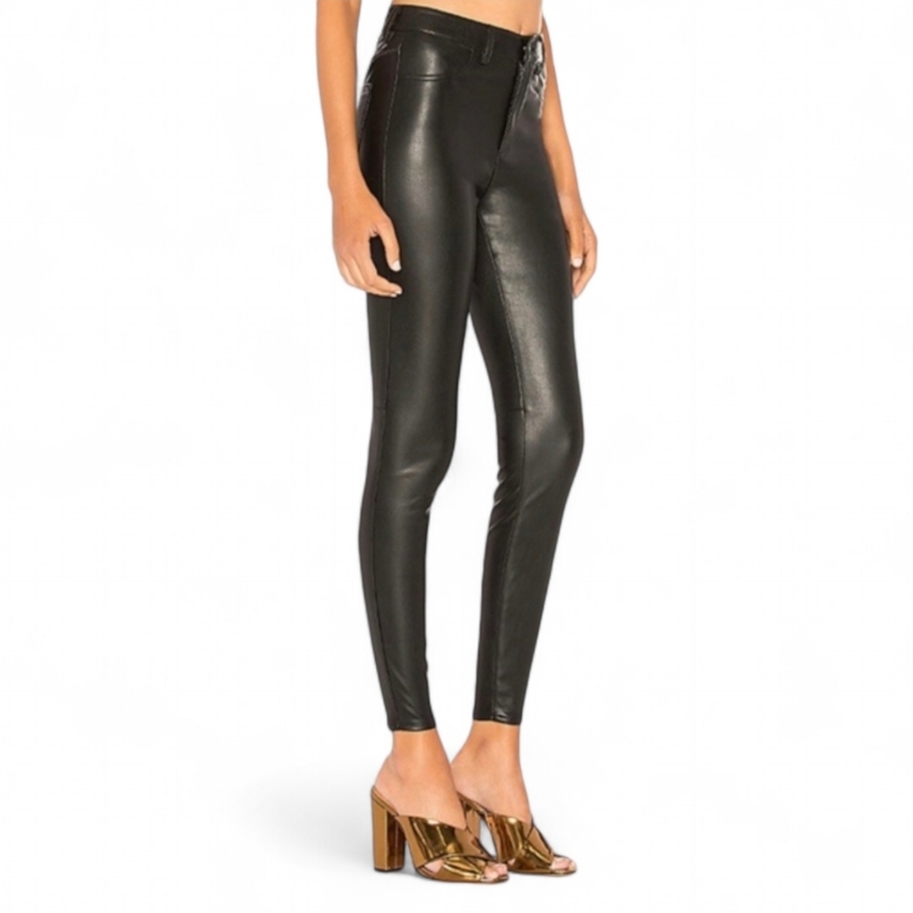 Free People Vegan Leather High Waisted Seamed Skinny Pant Black Women's Sz 29
